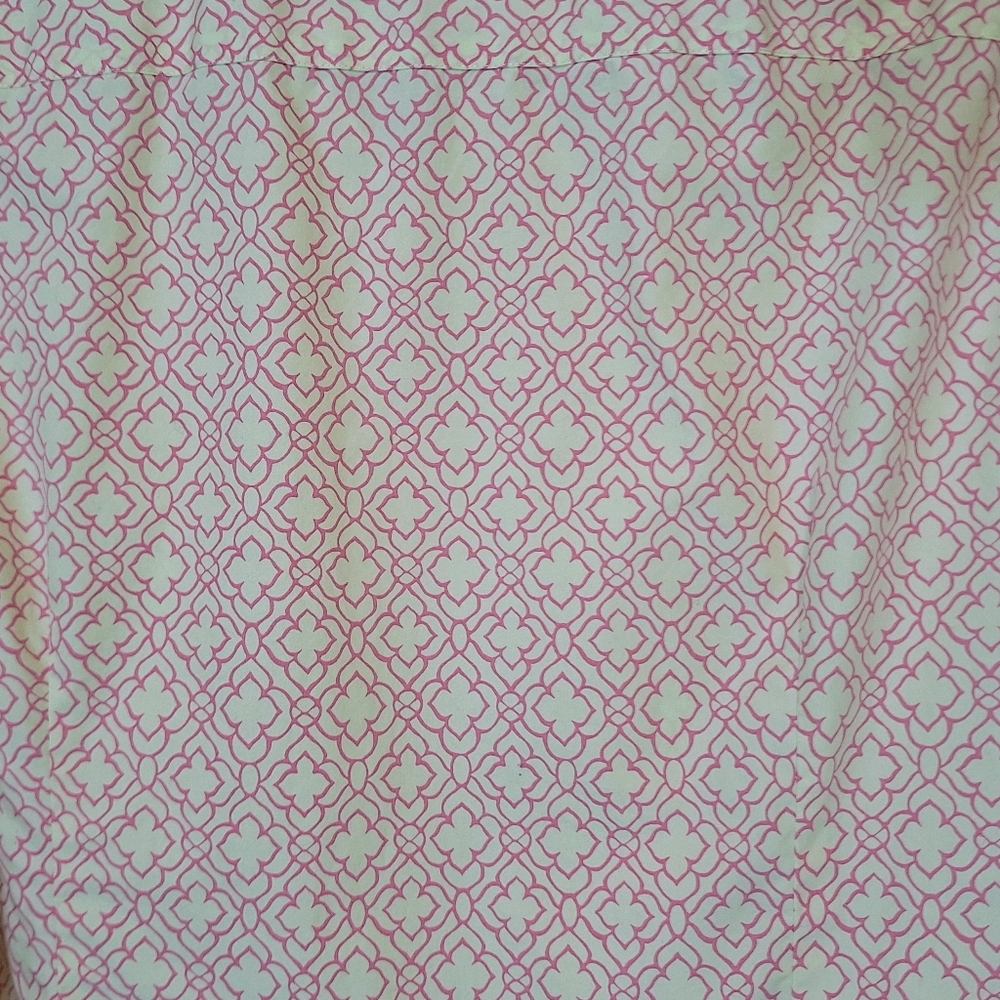 Lands' End No Iron Supima Button Down Cotton Shirt Sz 20W Geometric Yellow Pink - Picture 10 of 11
